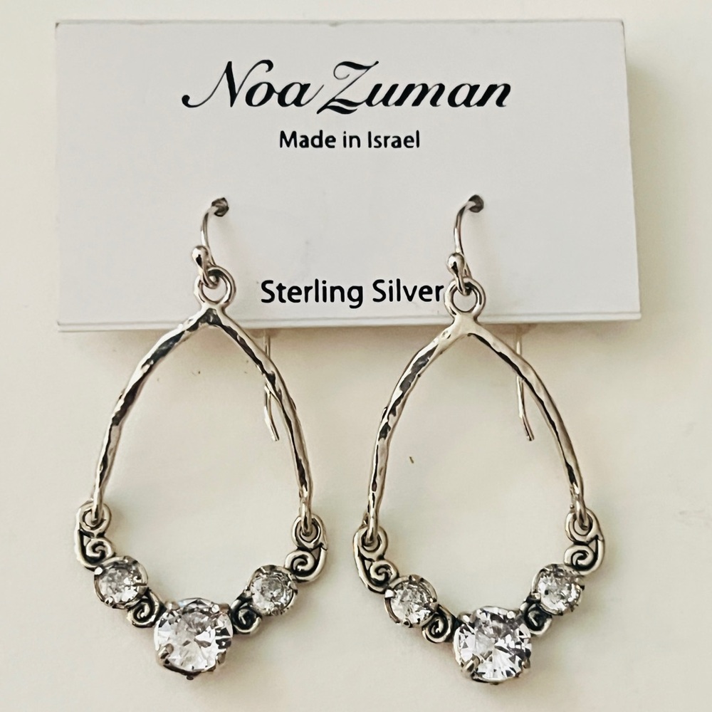 Noa Zuman Sterling Silver Cubic Zirconia Drop Earrings NWT